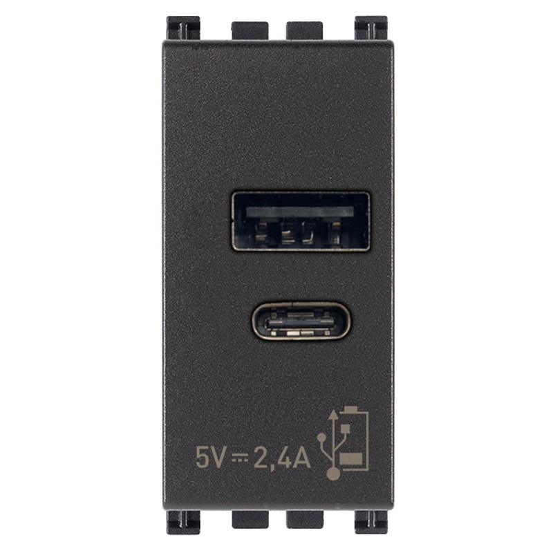 Netzgerät Vimar Arke USB A+C 5V 2,4A 1 Modul grau 19292.AC