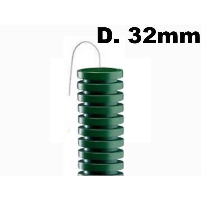 Grünes Wellrohr mit Drahtabzug Durchmesser 32 mm