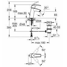 Grohe Eurosmart Einhand-Waschtischbatterie, M-Size mit Ablaufgarnitur 23322001