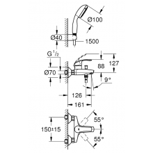 Grohe Eurosmart Einhand-Wannenbatterie, mit Brausegarnitur, für Wandmontage 3330220A