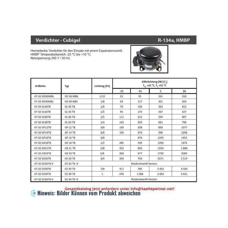 Kompressor ACC - Electrolux GL80TB, HMBP - R134a, 1/5HP, 220-240V/1/50Hz