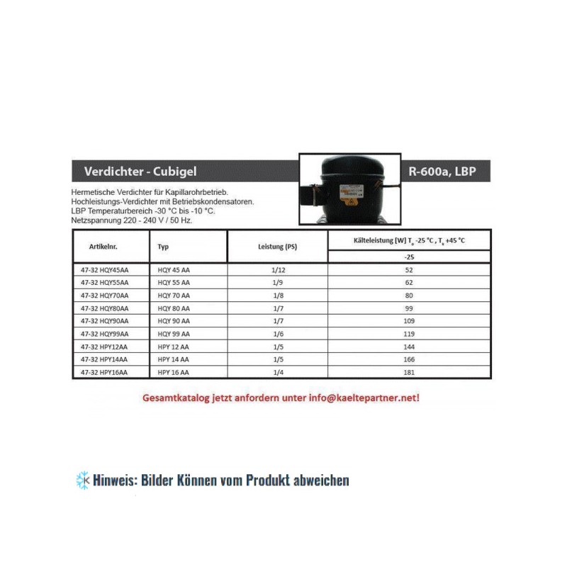 Kompressor ACC - Electrolux HPY14AA, LBP - R600a, 1/5HP, 220-240V/1/50Hz