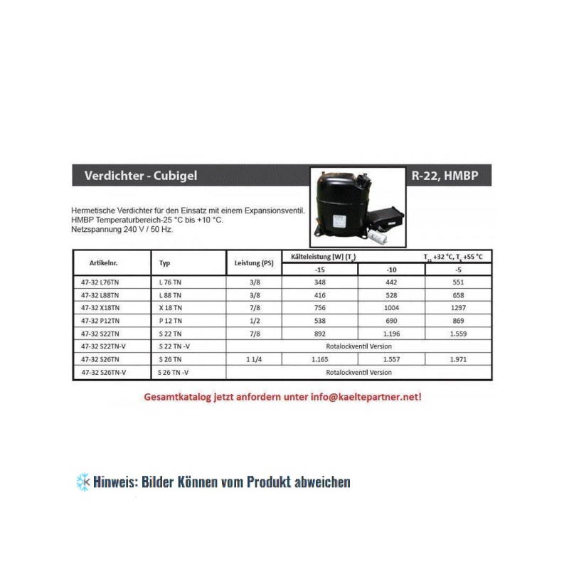 Kompressor ACC - L76TN, HMBP - R22, 3/8HP, 220-240V/1/50Hz