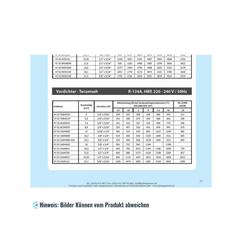 Kompressor Tecumseh CAJ4492Y (POE), HBP - R134A, 220-240V/1Ph/50Hz