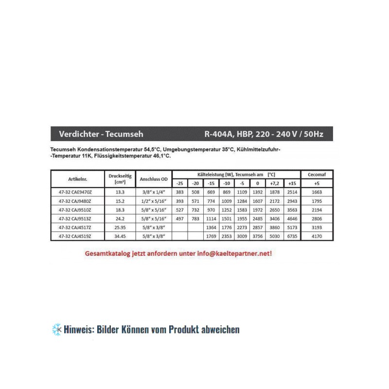 Kompressor Tecumseh CAJ9480Z (POE), HBP - R404A, 220-240V/1/50Hz