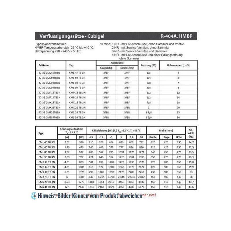 Verflüssigungssatz ACC - CMS26TB3N, HMBP - R404A, 220-240V/1/50Hz