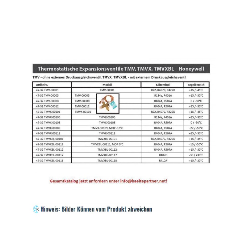 Thermostatisches Expansionsventil Honeywell, TMVX-00105, R134a, R401A, R22, R407C, R407A, R422D, R404A, R507A, R402A, R407B, R41