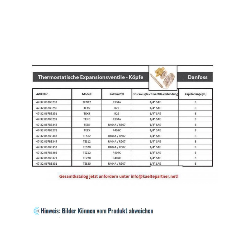 Thermostatisches Expansionsventil Oberteil Danfoss TEZ 5, R407C, ohne MOP