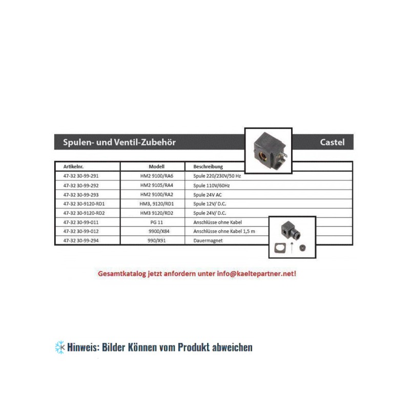 Spule für Magnetventil Castel, HM2 9100/RA2, 24V - nicht lieferbar, ersetzt durch Nachfolger