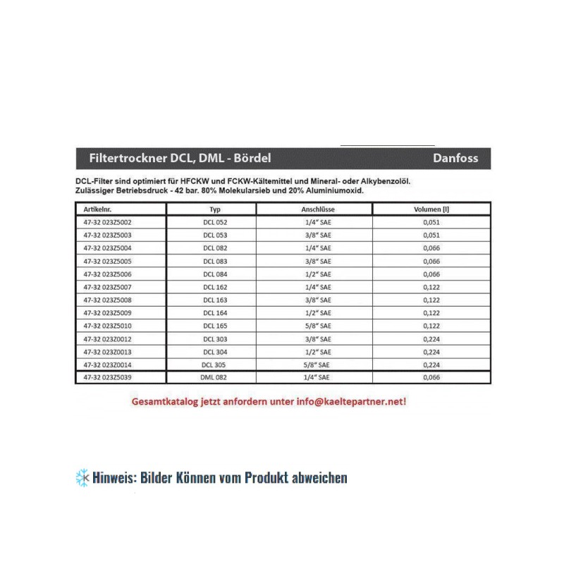 Filtertrockner Danfoss DCL 083, Bördelanschluss 3/8" SAE