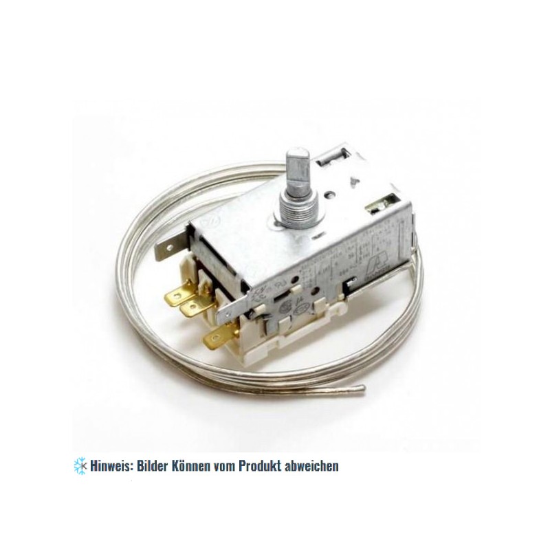 Thermostat RANCO K59-L1029, für zweitürigen Kühlschrank, mit 3 Kontakten, Halterung und Drehknopf.