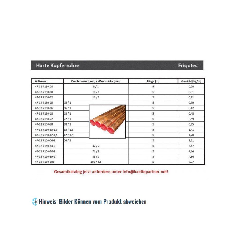 Kupferrohr hart CU 28 x 1,5 mm 5 m, EN 12735-1, EN 13348