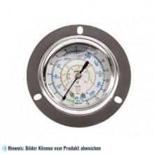 Manometer Ø60, Niederdruck, Ölfüllung, SH, R134a, R22, R404A, R407C, Anschluss 1/4" SAE auf Rückseite,