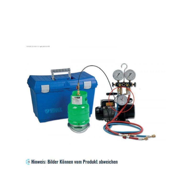 Vakuum- und Auflade-System Set, mit Kältemittelwaage ohne Kältemittelflasche, Anschlüsse 1/4"SAE, R22-R134a-R404-R407C, WIGAM K-