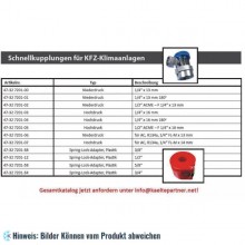 Serviceadapter Schnellkupplung für A/C Niederdruck, R134a, Außengewinde 1/4"SAE x 13mm