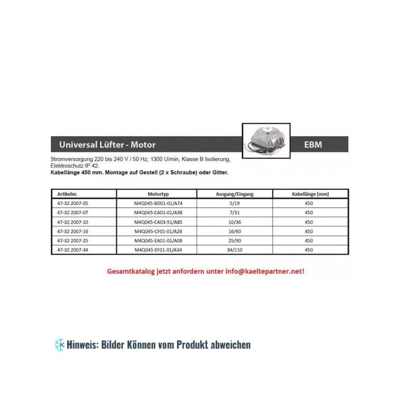 Lüftermotor EBM M4Q045-BD01-01-A74, 230V/1/50Hz, Leistung 5/29 W